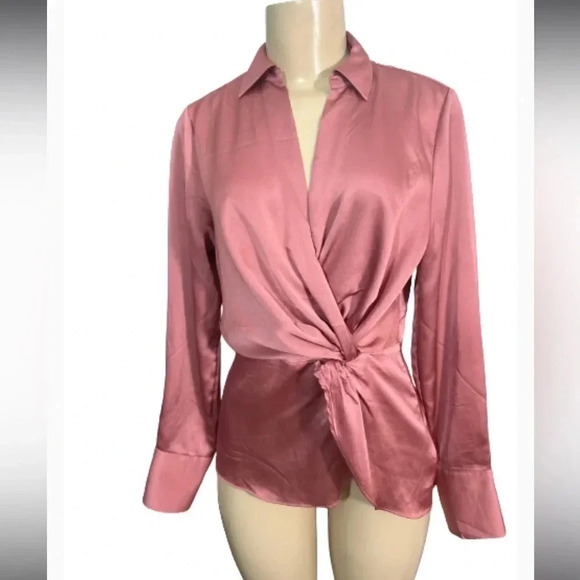 Catherine Malandrino Tops - CATHERINE MALANDRINO TOP DUSTY ROSE PINK LONG SLEEVE BLOUSE PEPLUM SIZE XS